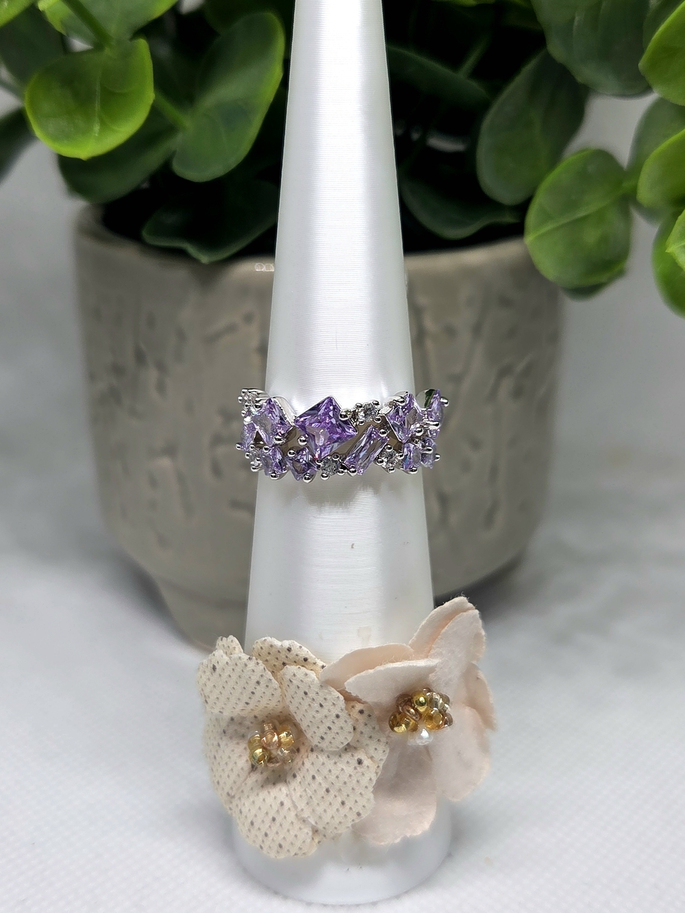 BP Ring with Lavender Topaz CZ Stones On Rhodium Plating